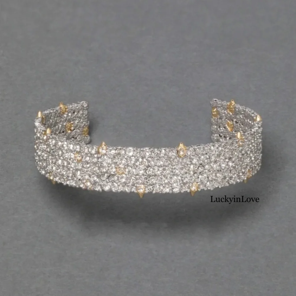 ALEXIS BITTAR Silver Pavé Crystal Lace Thorny Cuff Small Cuff Bracelet